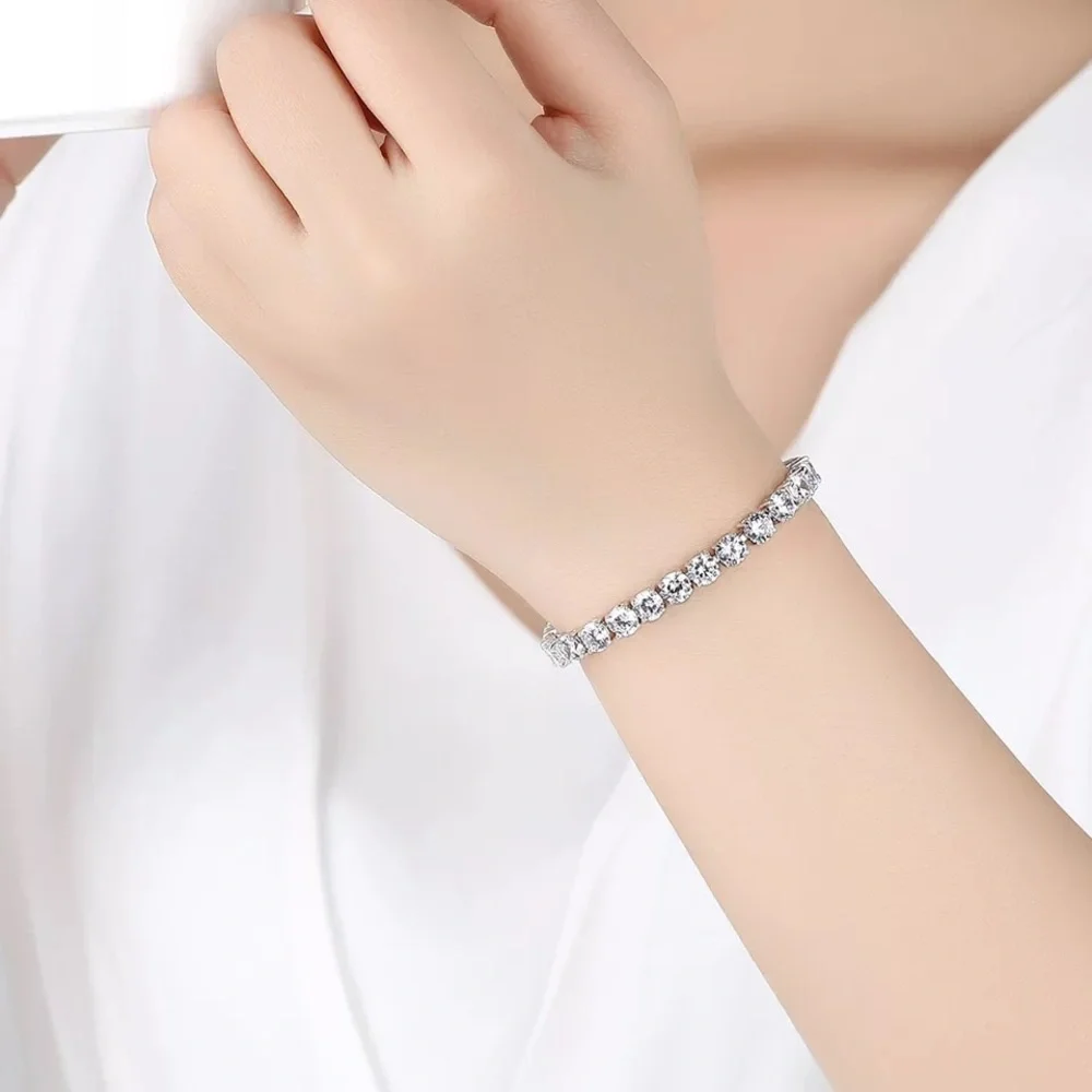 3-5mm Silver Full Drill Fine Tennis Bracelet